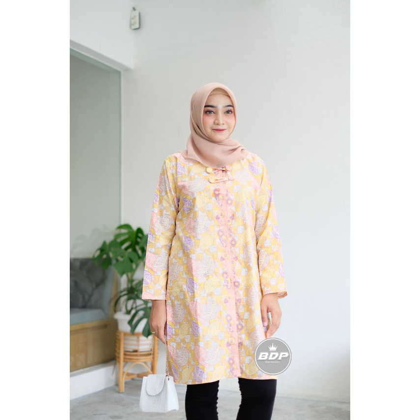 Dianputri - Tunik Batik Wanita Kancing depan Lengan Panjang Motif Pastel-1