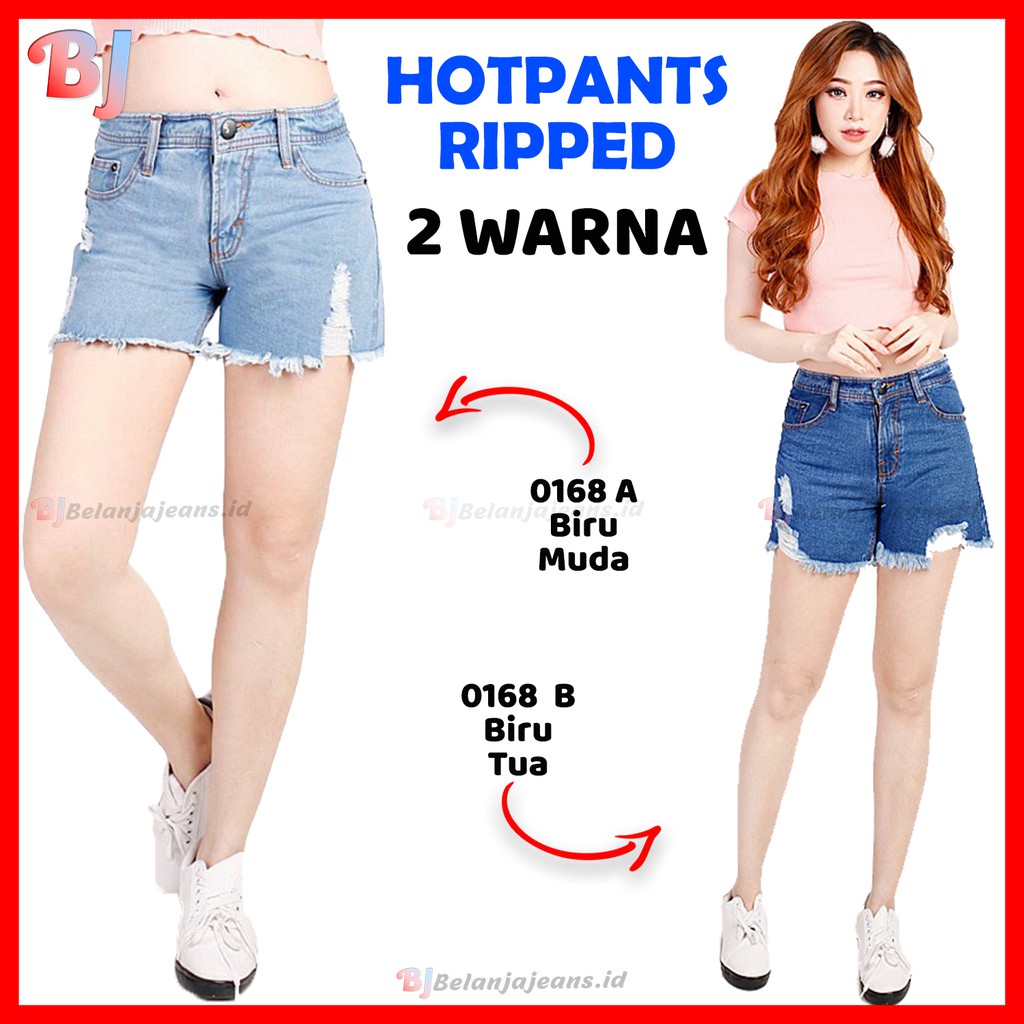 2 WARNA | HOTPANTS JEANS SOBEK RIPPED CELANA LEVIS PENDEK WANITA SHORT HOT PANTS BIRU CEWEK IMPORT