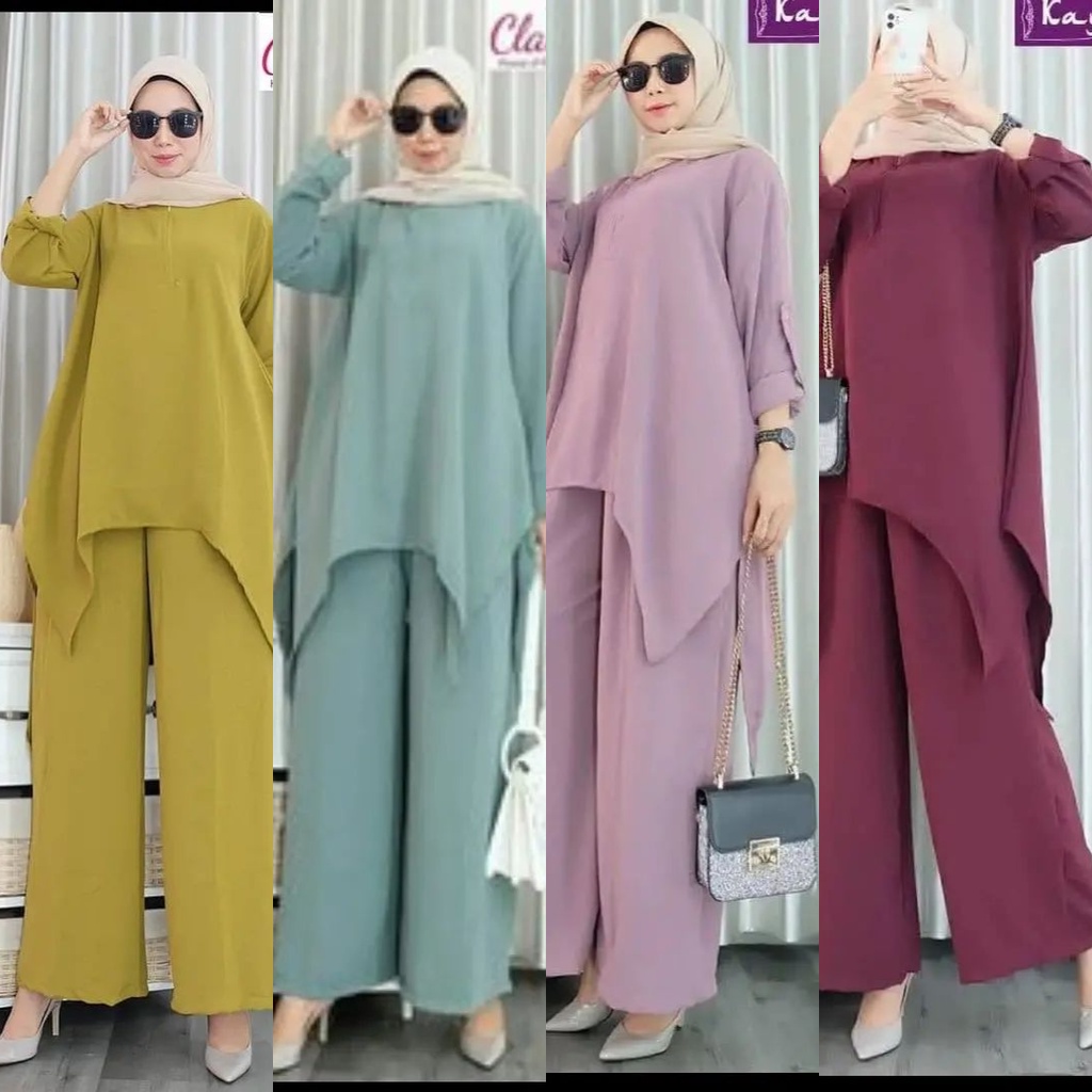 Nikka Set L XL XXL 3XL Baju Wanita Setelan Kekinian Cringkle Import Jumbo Muslimah Atasan Bawahan Ka
