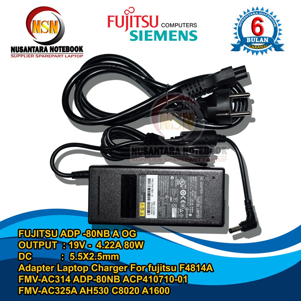 Adaptor Charger Laptop Fujitsu Siemens Lifebook C1000 C2000 E2000 E6000 E8000 N S T Series 19V 4.22A