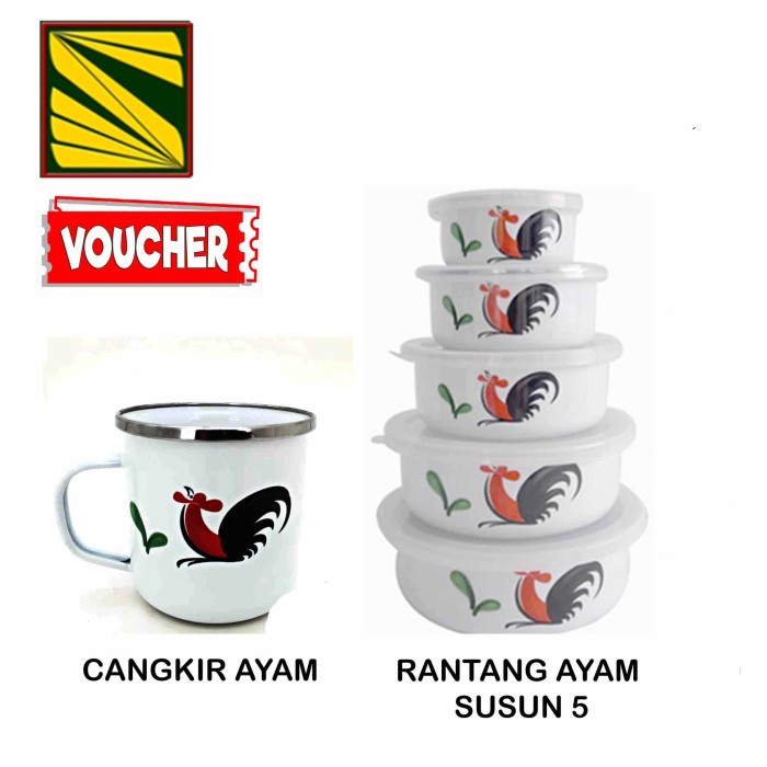 Spesial Promo - Rantang Ayam Susun 5 / Mangkok Ayam Jago Dan Mug / Cangkir Enamel Ayam