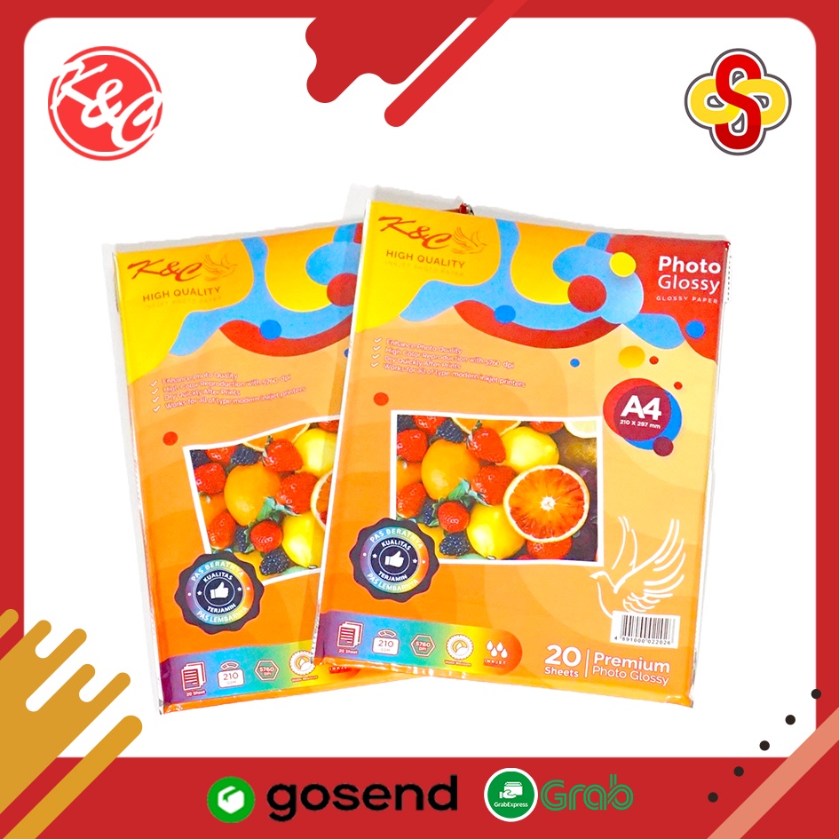 

Glossy Paper Photo / Kertas Foto Mengkilap K&C A4 210 gsm Isi 20 Lbr