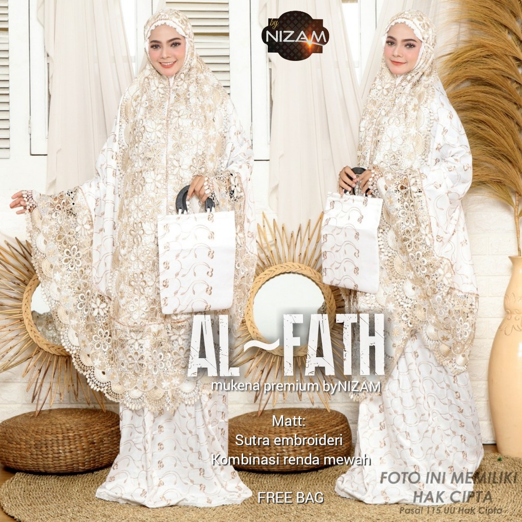 Mukena Premium Al Fath Sutra Renda Mewah Cantik Lembut Free Bag Murah Jumbo Eksklusif Putih