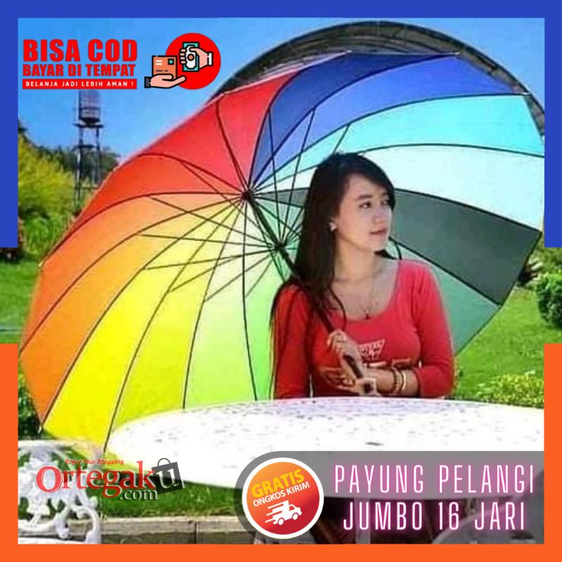 PAYUNG PELANGI JUMBO KUAT 16 JARI | PAYUNG GOLF BESAR UMBRELLA MOTIF WARNA