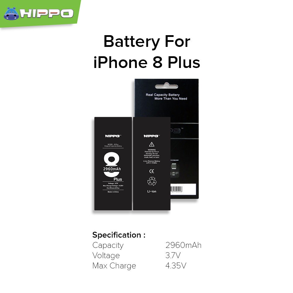Hippo baterai iphone 8 plus 2960 MAH Premium Cell Quality