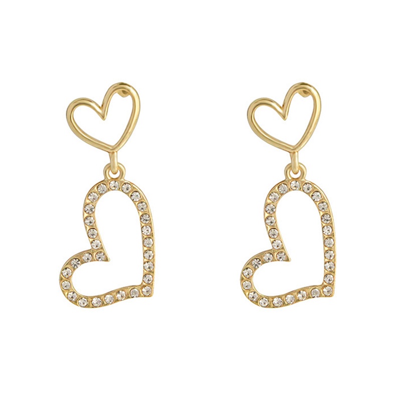 Anting Tusuk Gantung Temperament Desain Hati Hias Berlian Gaya Koreasimple Untuk Wanita