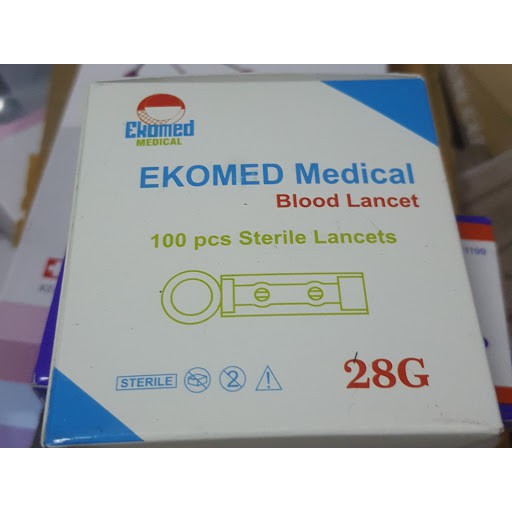 Ekomed Medical Blood Lancet 28G /Jarum pengambil darah untuk alat tes darah - isi 100 pcs