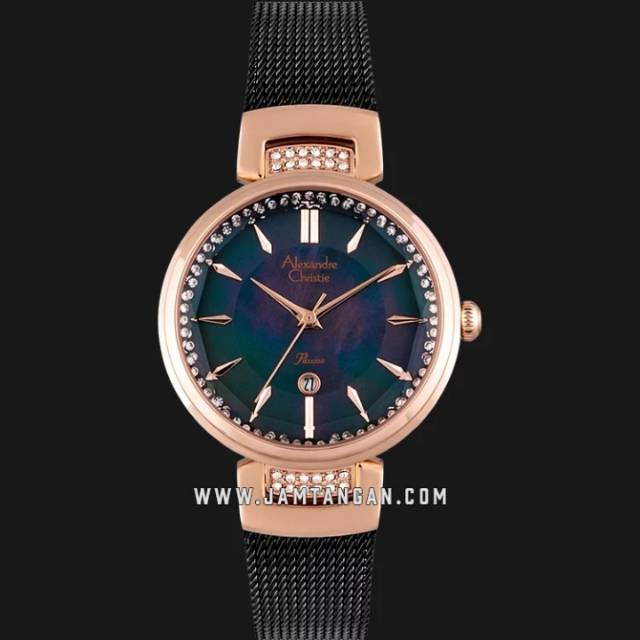 Alexandre Christie AC 2756 LD BBRGR Ladies Grey Mother of Pearl Dial Black Stainless Steel