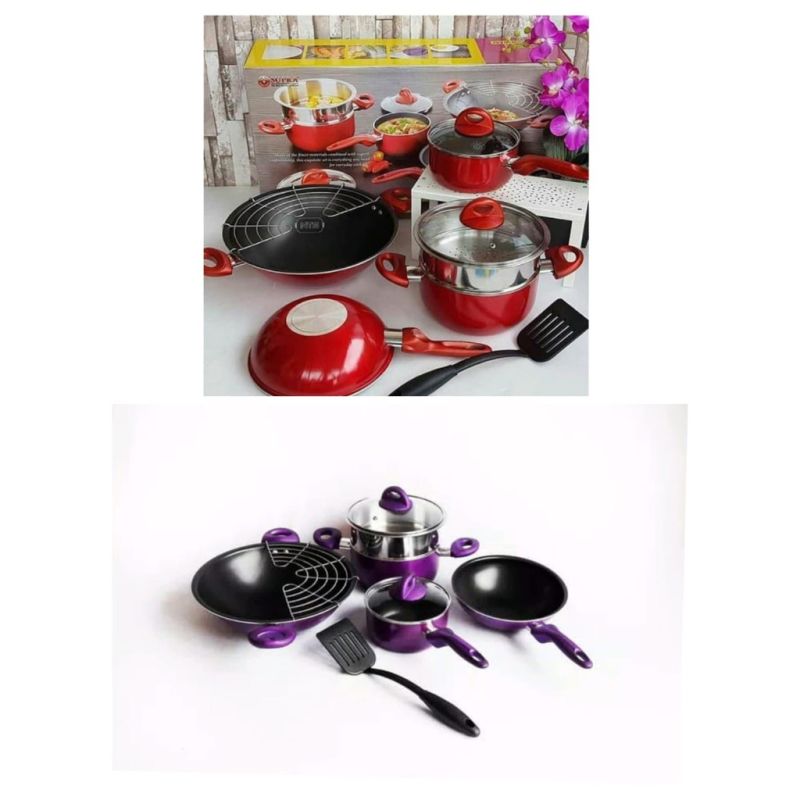 SUPRA 9PC ROSEMARY COOKWARE GTV009 / Panci SET 9 Pcs Warna MERAH UNGU