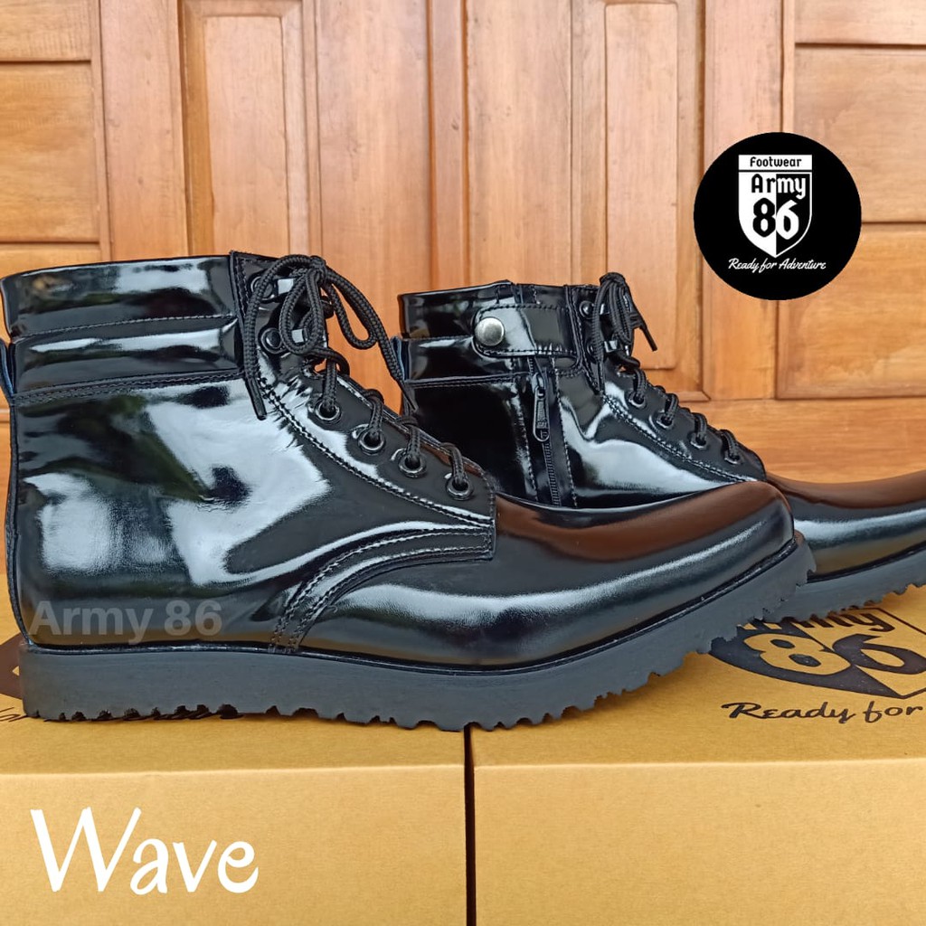 Sepatu PDH Wave (Boot Pria TNI Polri Security Brimob AL AU) Kulit Sapi Asli Original