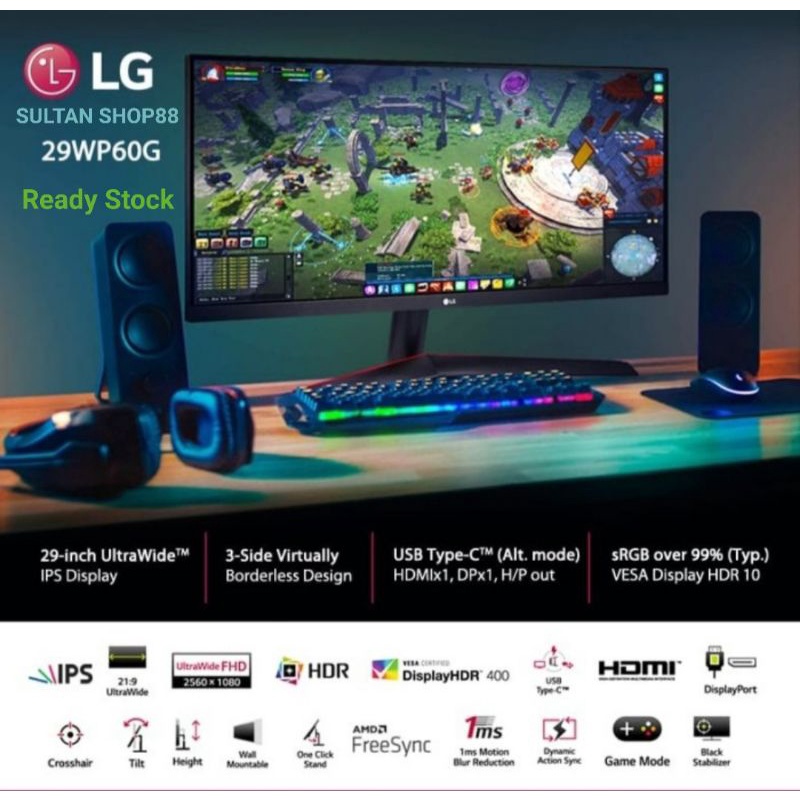 LG Monitor 29 Inch 29WP60G-B FHD IPS FreeSync l Monitor LG 29WP60G-B