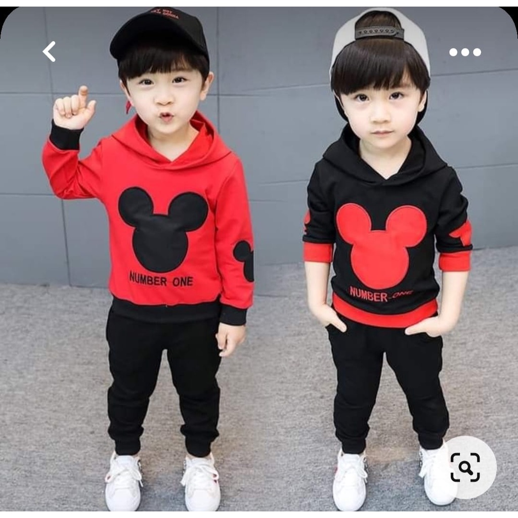 hoodie set| Setelan sweater hoodie Anak Mickey Number One anak Laki-laki dan perempuan Umur1-5 Tahun