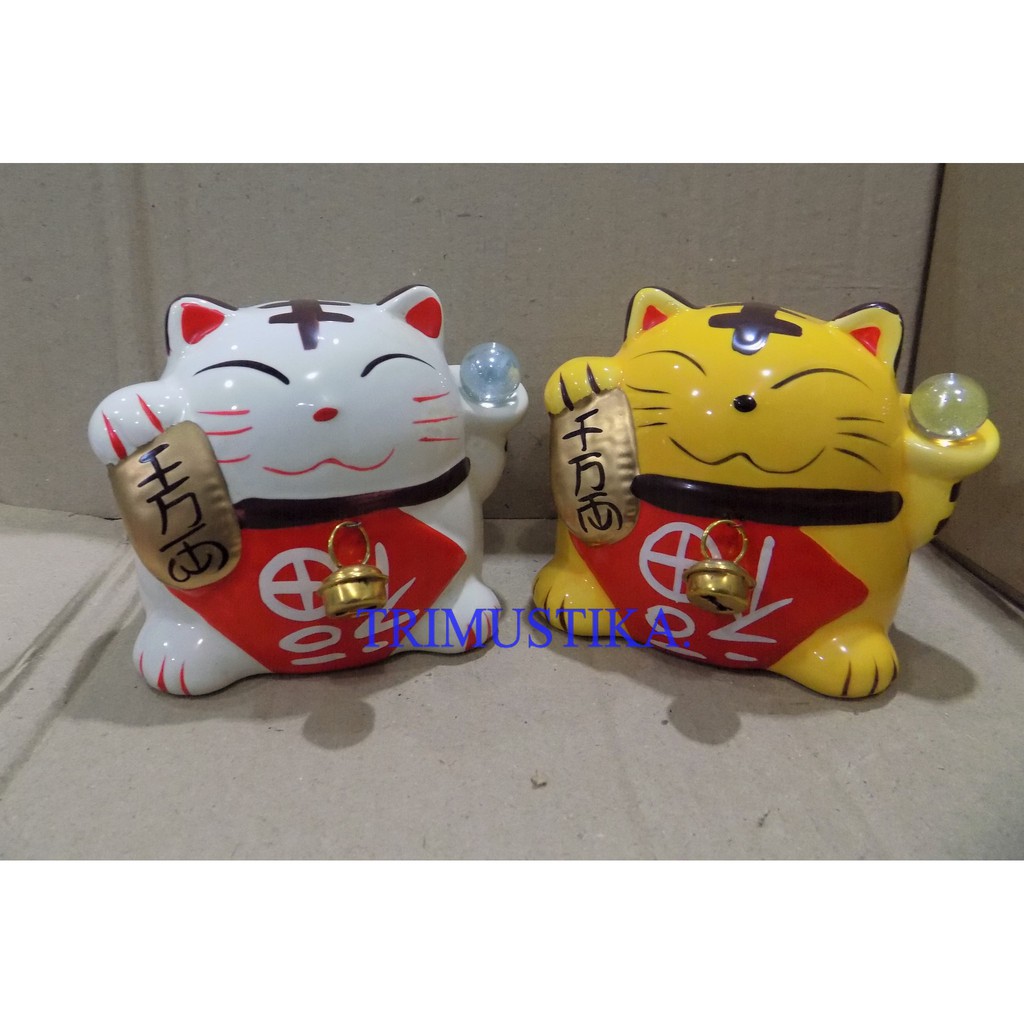 Patung Celengan Kucing Rejeki / Lucky Cat Sepasang Keramik Kecil A