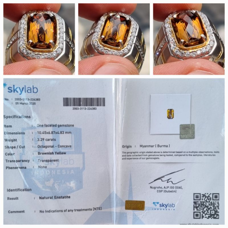 Natural Rare Gemstone Enstatite Burma Myanmar Sertifikat 3.29 crt