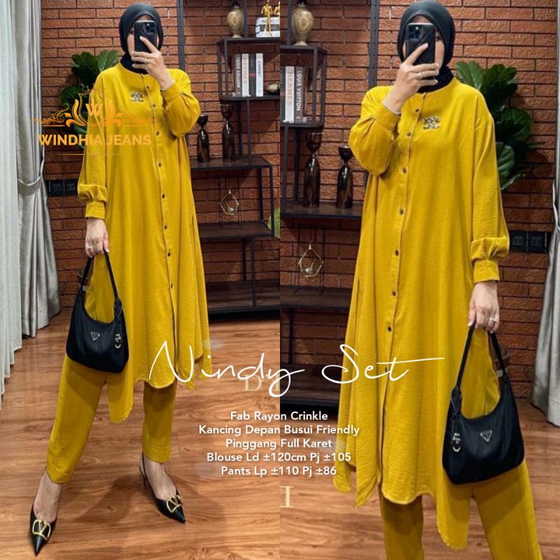 Nindy One Set Setelan Wanita Jumbo Big Size Bahan Rayon Cringkle Premium Baju Busana Fashion Wanita 