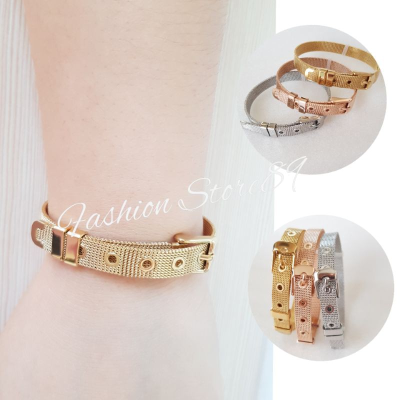 Gelang Charm/ gelang Rantai Sabuk Titanium Impor Anti karat gold Rosegold white anti karat titanium