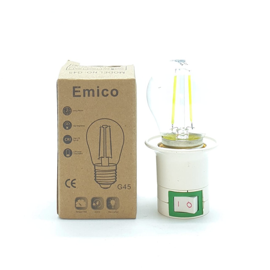 EMC 2W E27 G45 HIJAU Lampu Led Filamen Cafe + Linux Fiting Colok Switch / LAMPU TIDUR