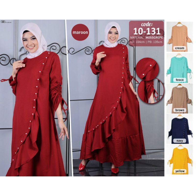 GAMIS MOSCREPE POLOS/SLAYER DEPAN/APLIKASI MUTIARA TEMBAK 1 SUSUN