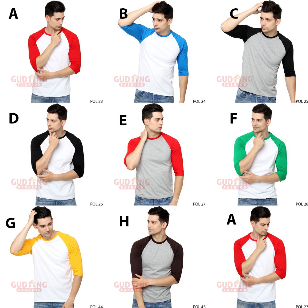 Kaos Raglan Polos Lengan 3/4 Cotton Combed S20 - Banyak Pilihan Warna POL (COMB)