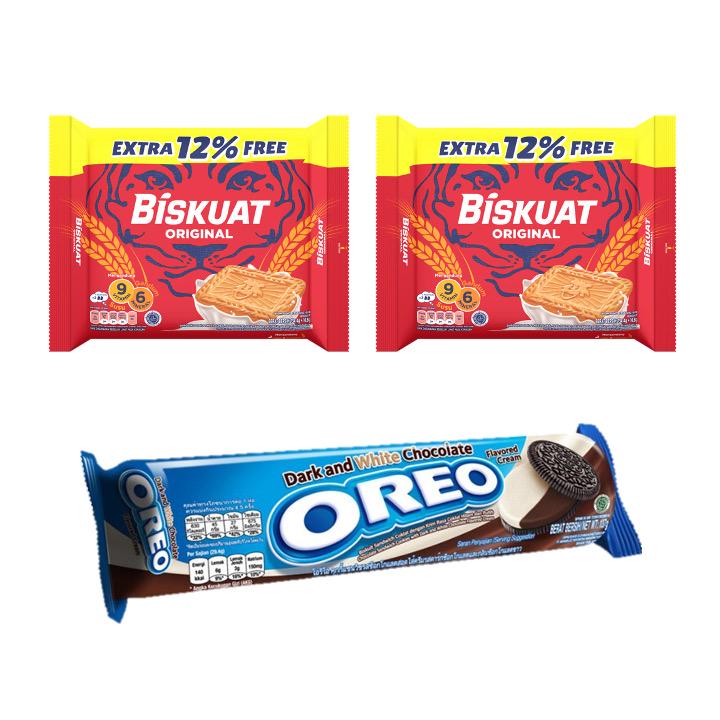 

BISKUAT Biskuit Original 2x134.4gr + Oreo Dark & White Chocolate 133gr