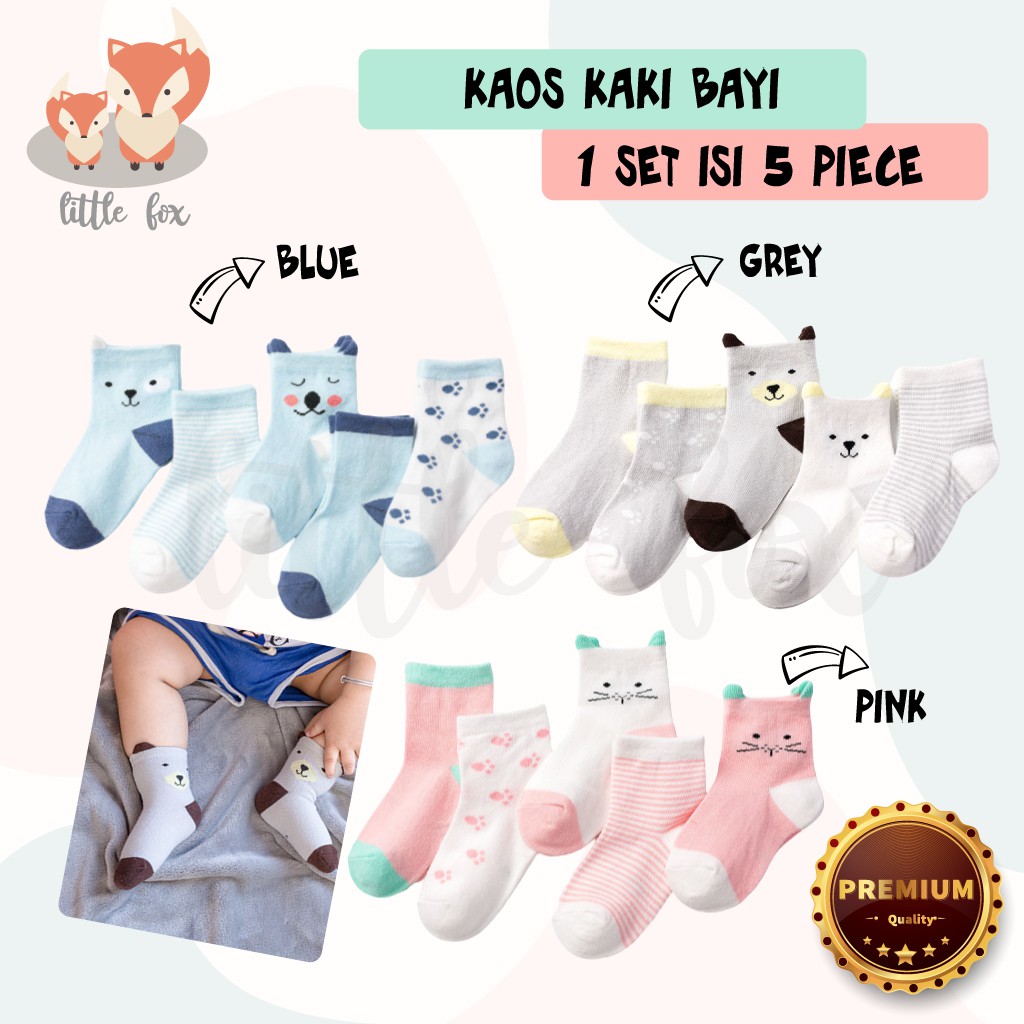 Kaos Kaki Baby / Newborn Set Isi 5 in 1 Pasang Motif Lucu Katun 100%