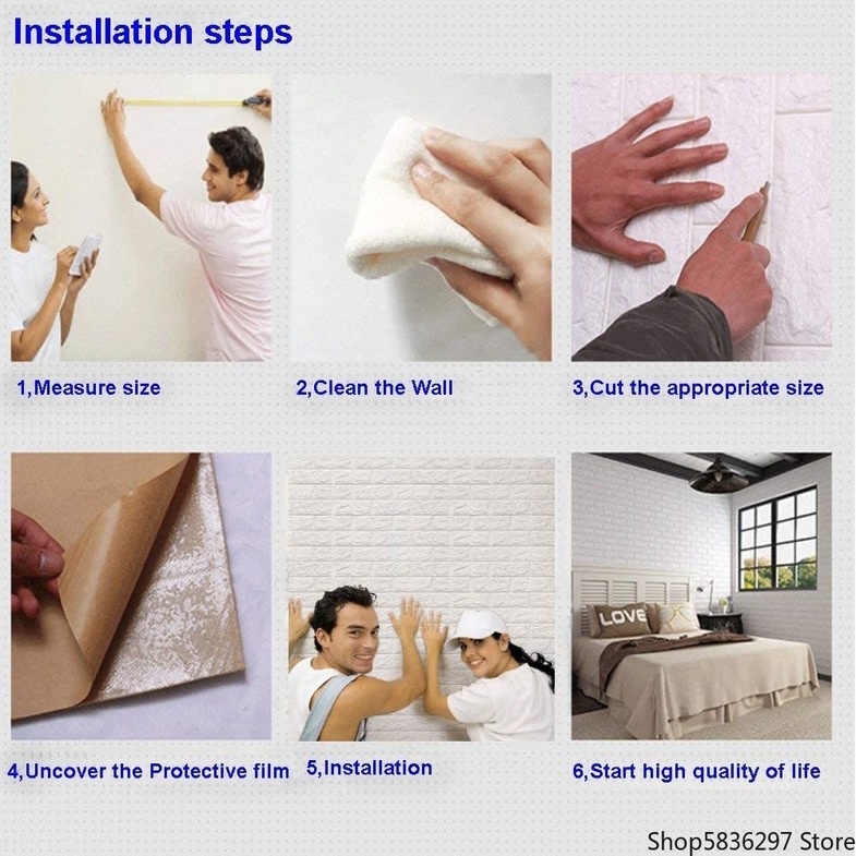Big Size 70x77cm Wallpaper Dinding 3D ​Motif Batu Bata Putih Sticker Dinding Dekorasi Kamar ​murah Perekat Diri-2