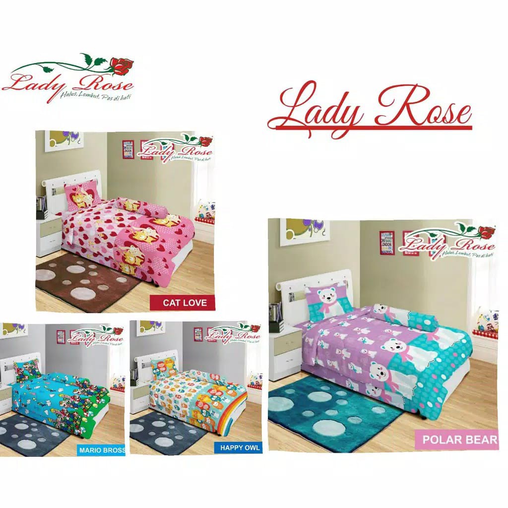 Jual Sprei 100x200 lady rose Katun Aneka Motif Bunga, Kotak, Karakter