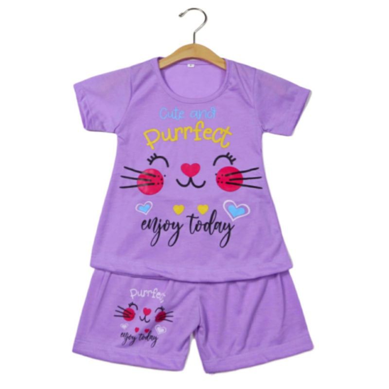 SETELAN SIKUNING PAKAIAN BAJU ANAK PEREMPUAN 2-7 TAHUN MOTIF CUTE AND PURFFECT