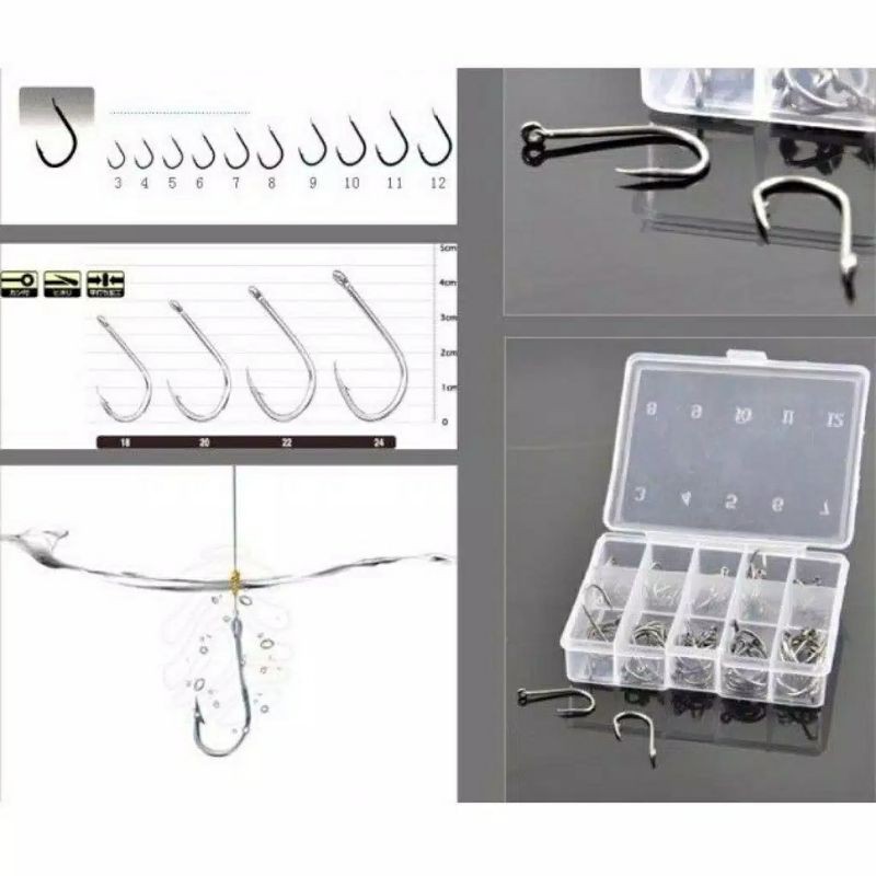 Kail Set / Kail Pancing Set No 3-12 Long Handled Fishing Hook Isi 70 Pcs