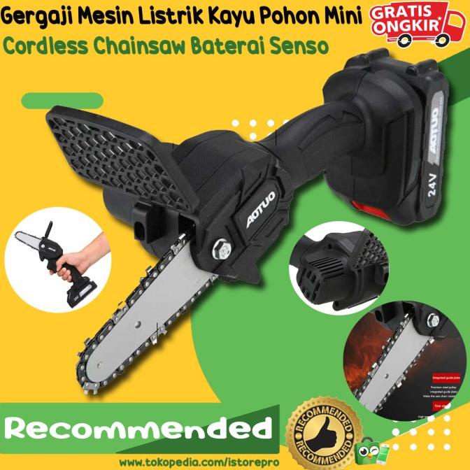 Gergaji Mesin Listrik Kayu Pohon Mini Cordless Chainsaw Baterai Senso Termurah
