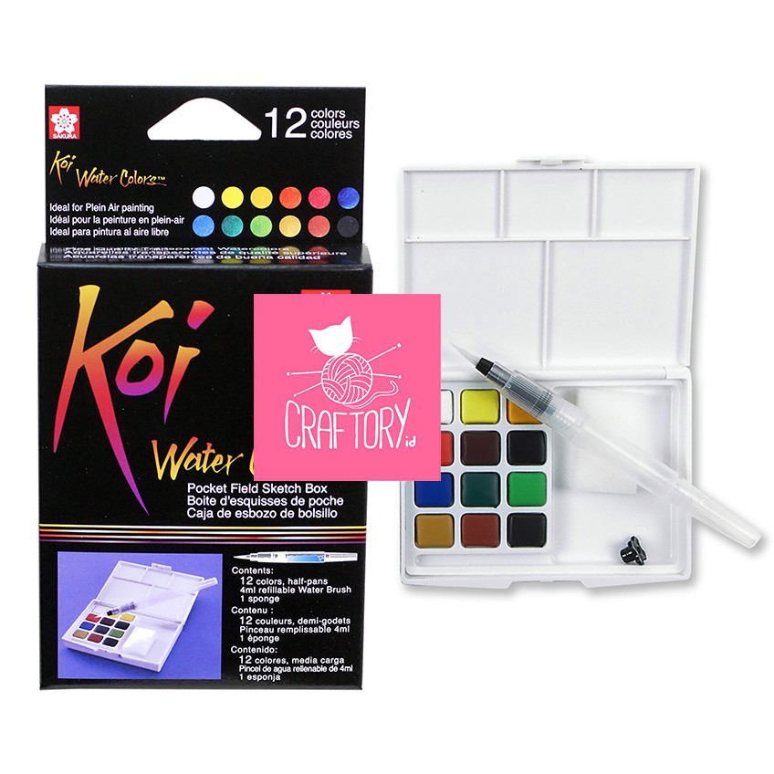 

sakura Koi Watercolor 12 Pocket Field Sketch Box Cat Air 12 Warna