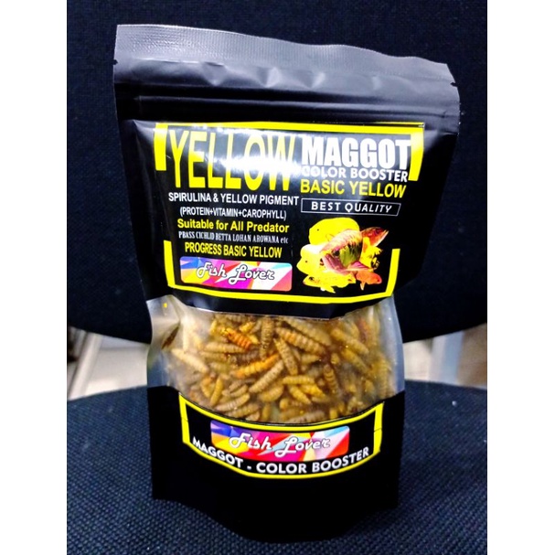 Makanan Ikan Predator Maggot Kering Grade A++ FISH LOVER RED BLUE YELLOW MAGGOT SACHET COLOR BOSSTER 60gr