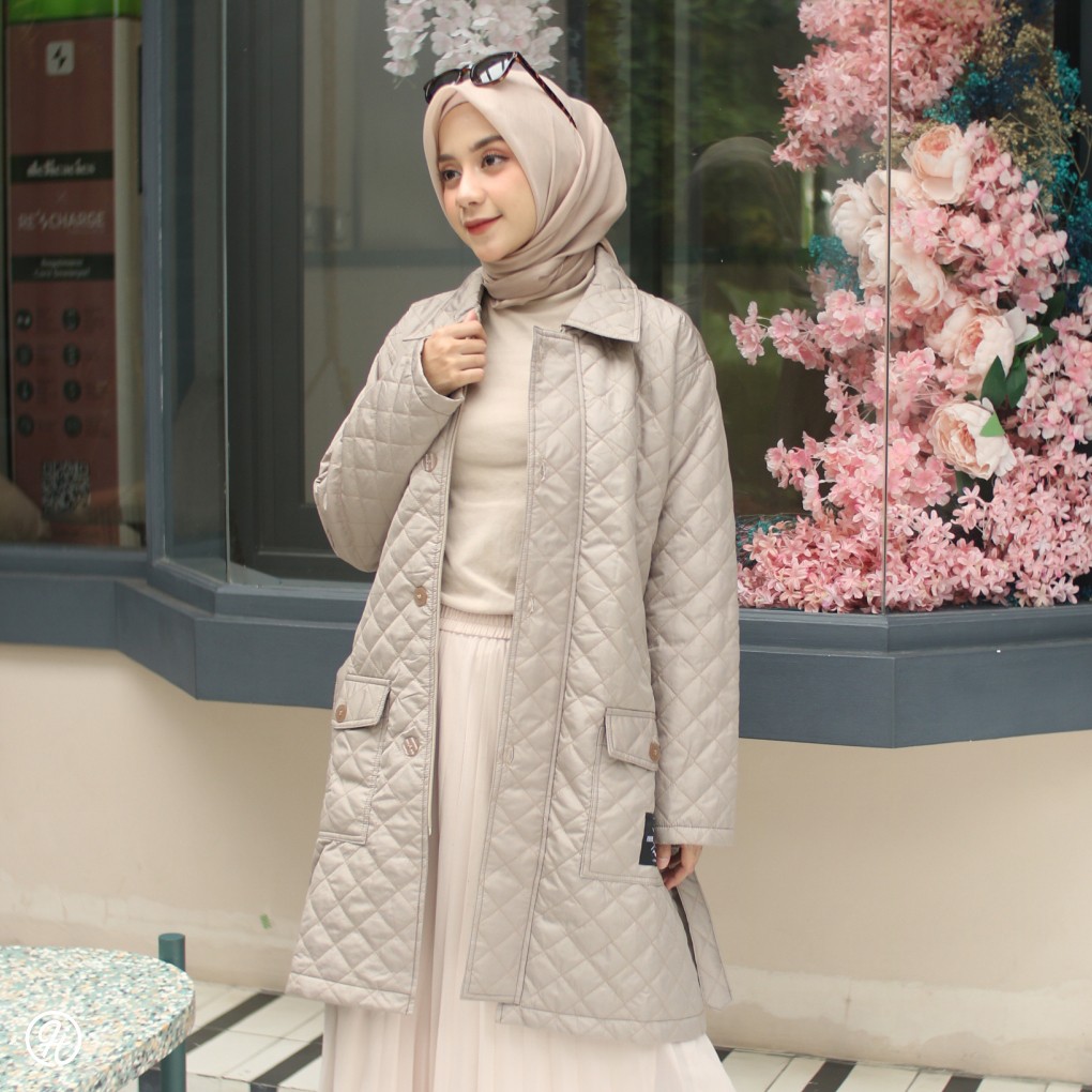 HIJACKET AGNEZIA | HIJAKET JAKET HIJAB PANJANG WANITA MUSLIMAH SYAR'I-Cream