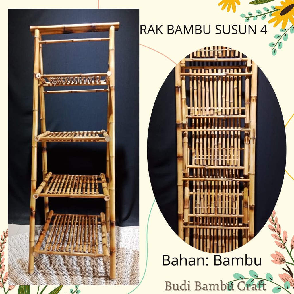Rak Bambu Minimalis 4 Step Bisa Dilipat