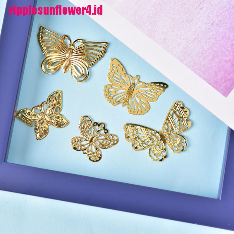50pcs / set Peluru Kupu-Kupu Hollow Out Bahan Metal Warna Emas Untuk Membuat Perhiasan