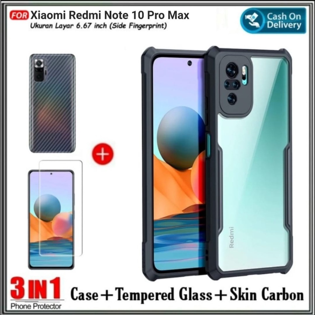 Mondi Store Case Redmi Note 10 Pro Max Soft Case & Tempered Glass + Garskin Carbon