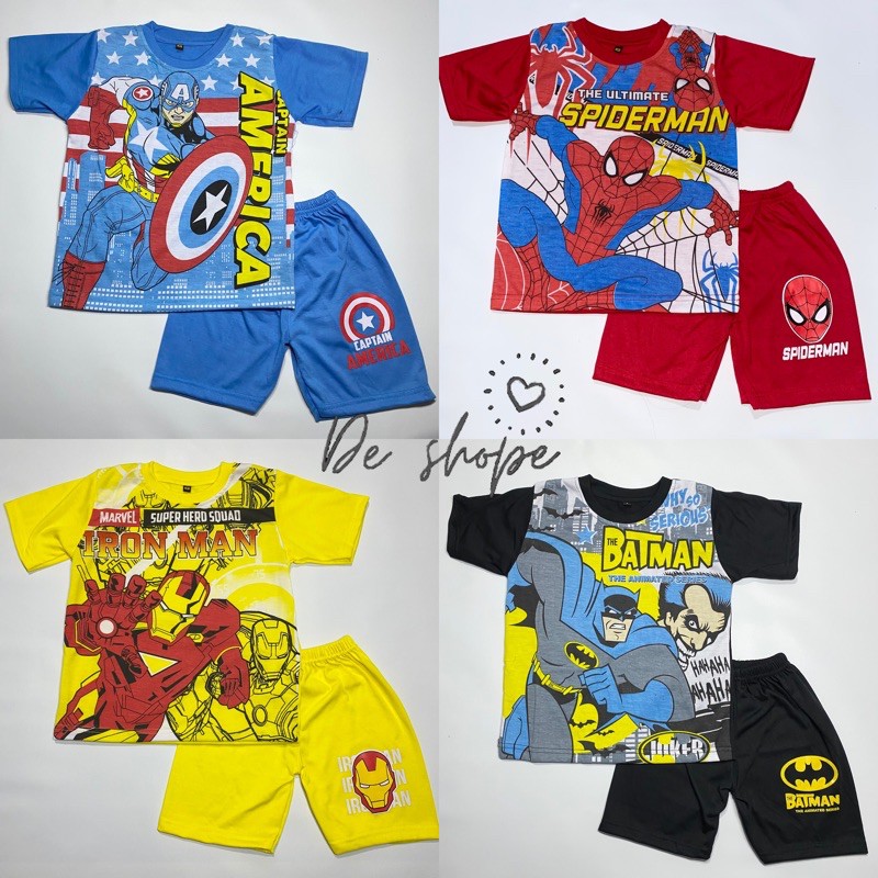 Setelan baju anak laki laki superhero / set baju anak karakter terbaru / baju anak termurah