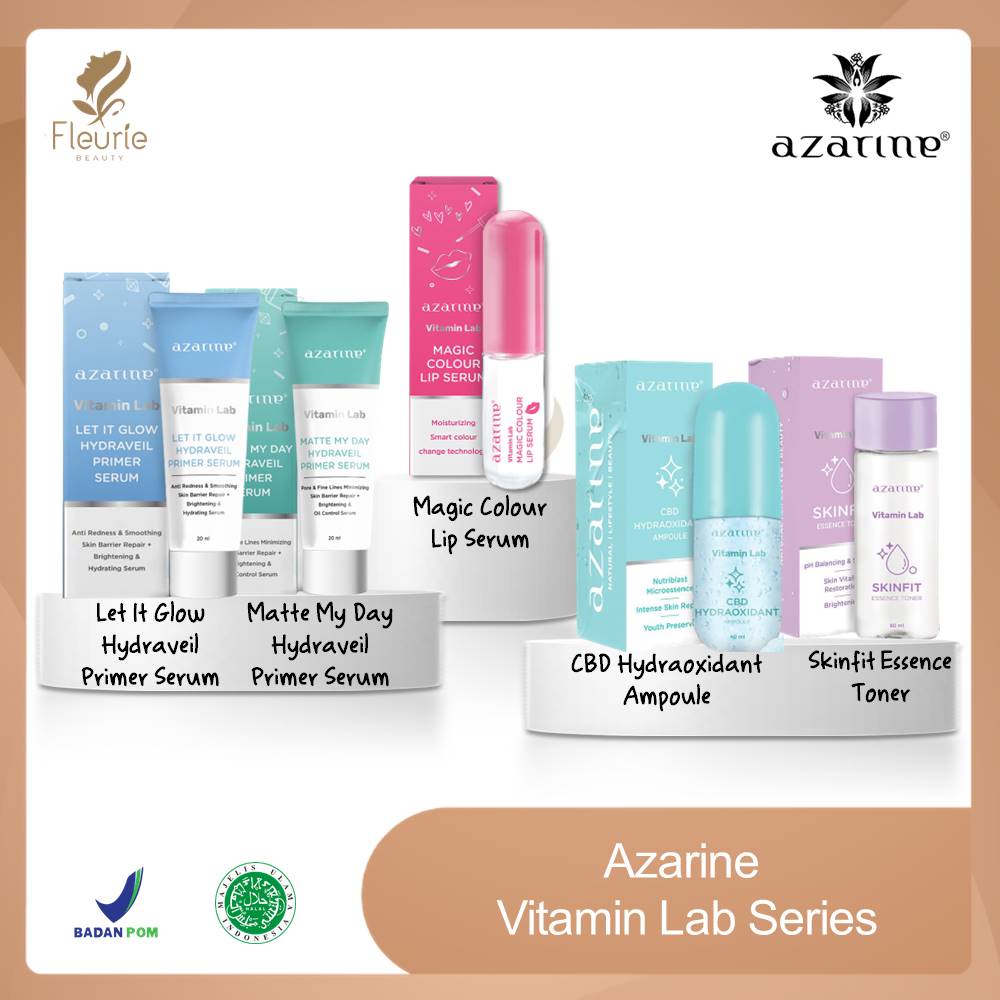 Azarine Vitamin Lab Series - Skinfit Essence Toner/CBD Hydraoxidant Ampoule /Magic Colour Lip Serum Halal Original BPOM