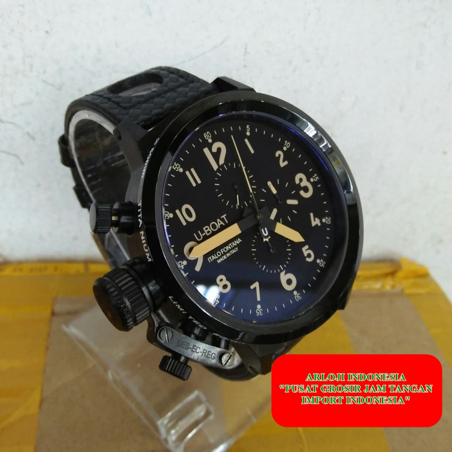 New Jam Pria Uboat Italo Fontana Black Cronograph Garansi 1th
