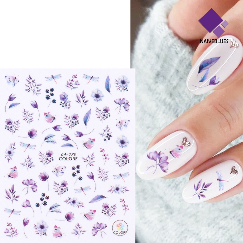 Naiveblue Stiker Kuku Motif Bunga / Daun / Burung / Butterfly / Musim Semi Untuk Dekorasi Manicure / Nail Art DIY