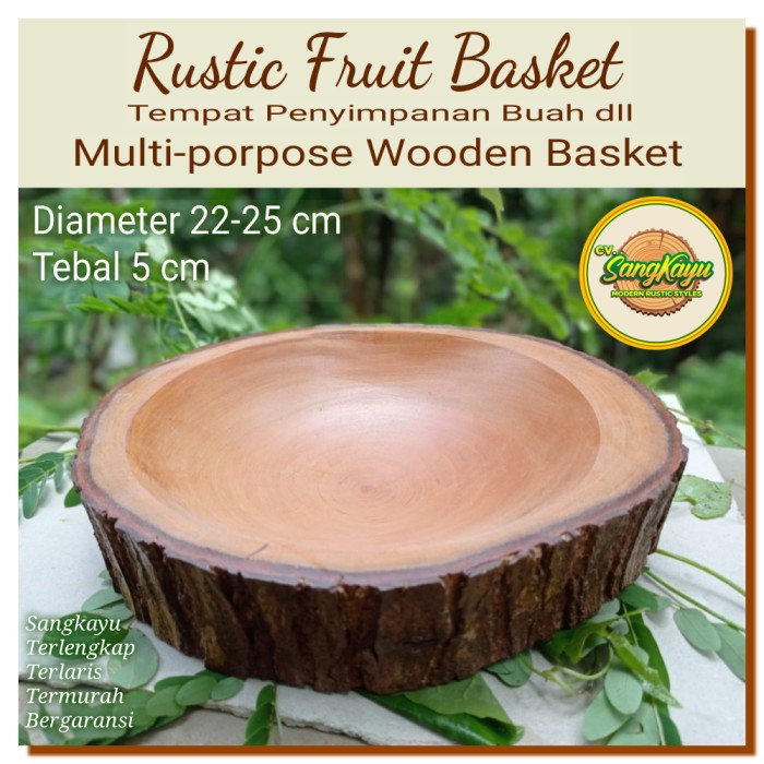 Tempat buah keranjang buah 22-25 cm Natural wooden tray serving plate