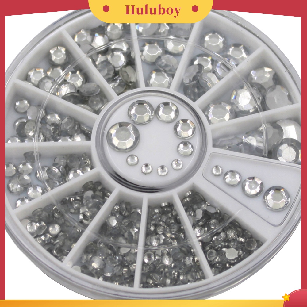 Huluboy Huluboy♡ 300pcs Stiker Glitter Berlian Imitasi 3D Dengan Kotak Roda Untuk Dekorasi Nail Art
