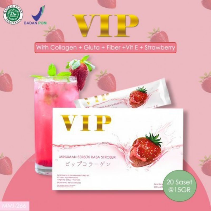 Jual VIP COLLAGEN DRINK | Minuman Collagen Serbuk Rasa Strawberry