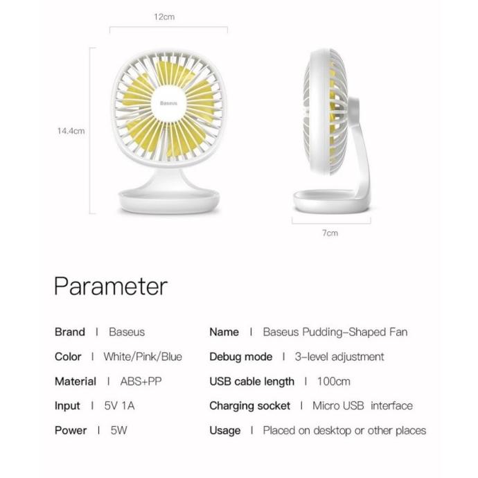 923- Baseus Pudding Kipas Angin Mini Fan Portable Kipas Meja Usb Desk Fan