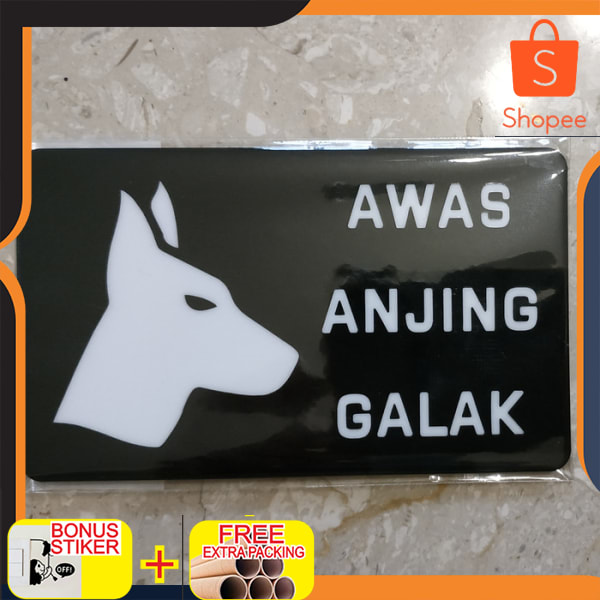 

Laser cutting acrylic sign/tanda "AWAS ANJING GALAK" 02 - Hitam 7.5cm x 11.5cm Keren