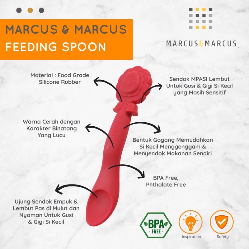 Marcus &amp; marcus silicone feeding spoon - sendok makan bayi | sendok silikon