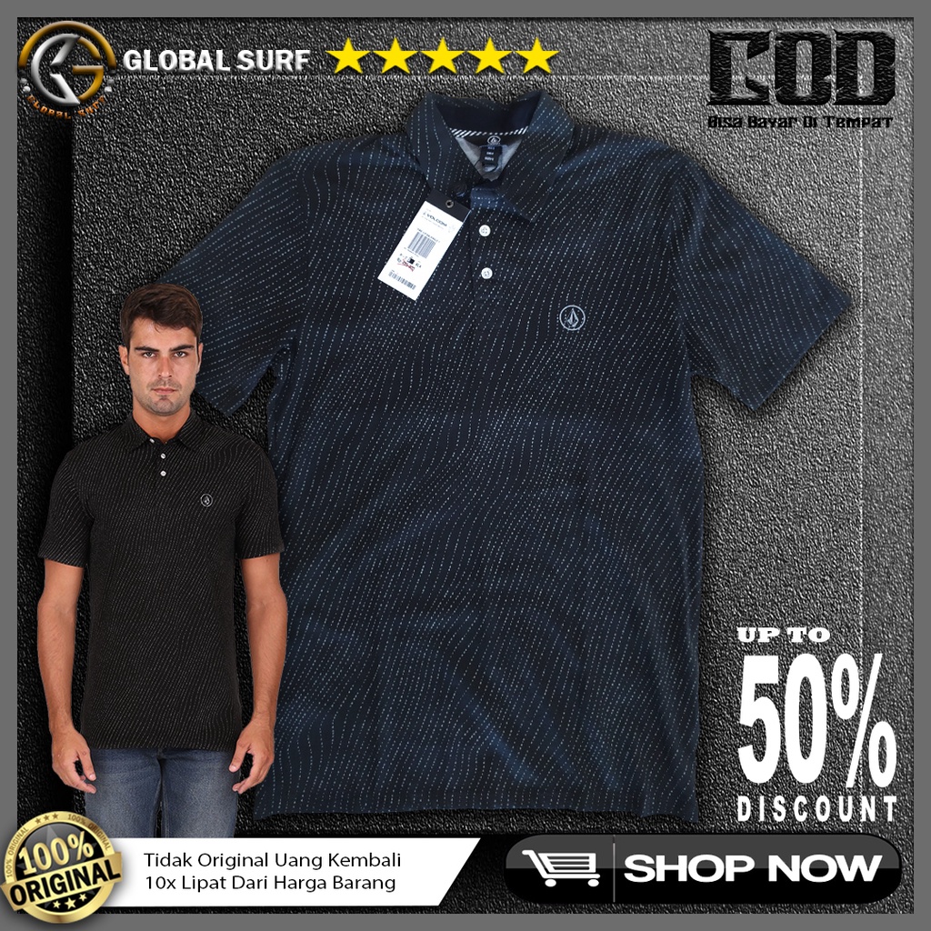 Kaos Polo Shirt Volcom Original Regular Fit Motif Full Print Baju Pria Berkerah Lengan Pendek Casual