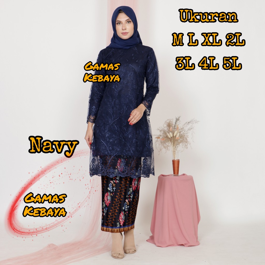 SETELAN KEBAYA TUNIK TILE MUTIARA/KEBAYA MODERN/KEBAYA WISUDA/KEBAYA BRUKAT/KEBAYA JUMBO/BROKAT-Navy