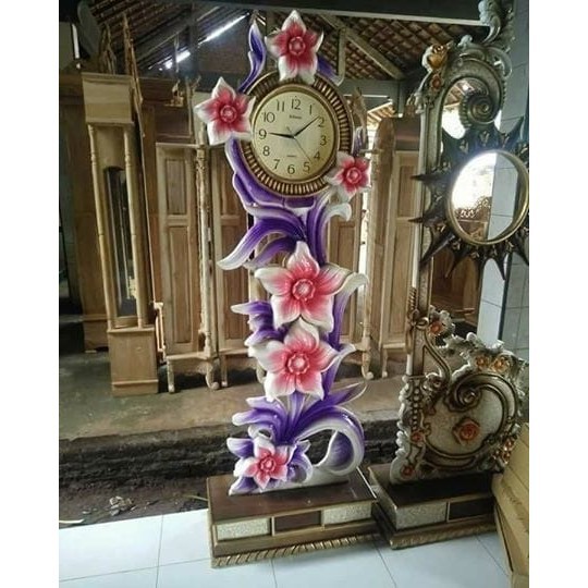 Lemari Jam Hias Ukiran Bunga