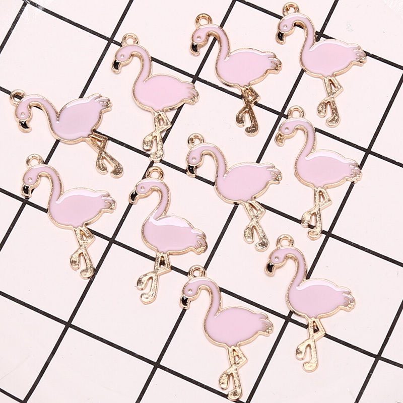 10pcs / lot Charms Bentuk Flamingo Bahan Alloy Untuk Membuat Perhiasan